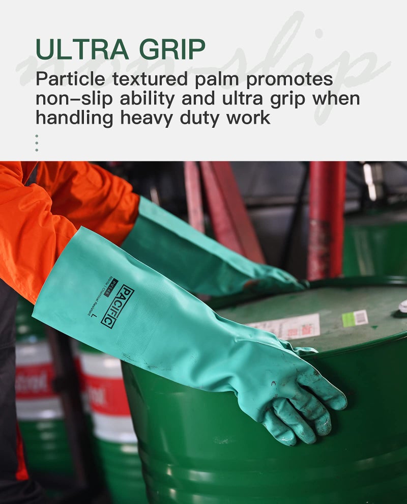 PACIFIC PPE 2 Pairs Chemical Resistant Nitrile Gloves, Resist Household Acid, Alkali, Solvent and Oil, 28 mil, 18", X-Large - Image 5